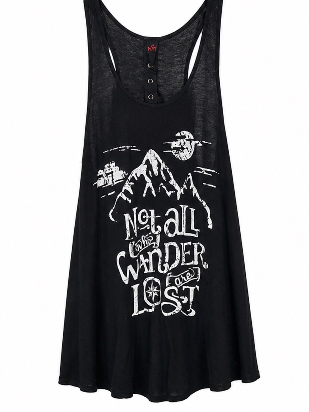 Racerback Graphic Tank Top - Black 'Not All Who Wander Are Lost'